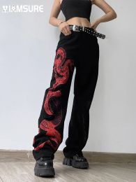 Jeans IAMSURE Style chinois serpent imprimé jean décontracté Streetwear ample taille haute femmes pantalon mode Denim pantalon large