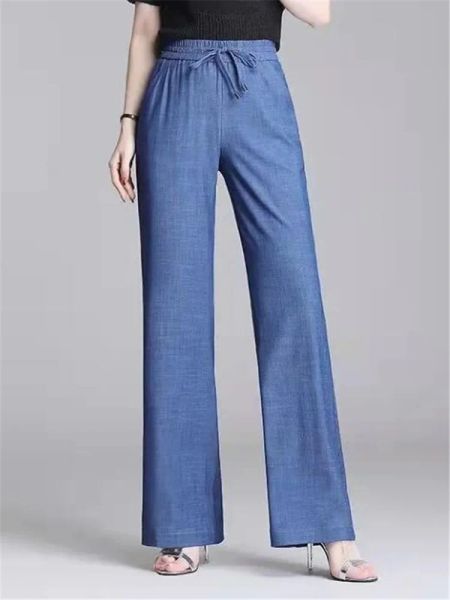 Jeans Ice Silk Denim Pantalones de pierna ancha Pantalones de mujer Ropa de verano para mujer Jeans Pantalones finos Pantalones de pierna recta de cintura alta para mujer