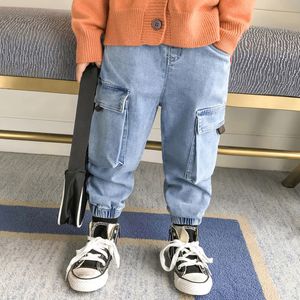 Jeans baby Baby Boys Jeans Denim Cargo Pants Multi-Pockets Overalls Harem jeans 12-24 maanden jongens kinderen 3 4 5 6 7 8 9 jaar jongens broek 230306