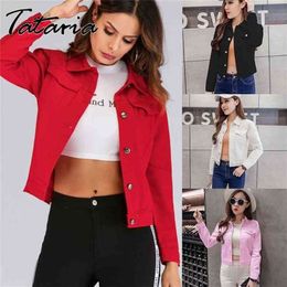 Jeans Veste et manteaux pour femmes Candy Couleur Loose Casual Short Denim Chaqueta Mujer Rouge Rose Casaco Jaqueta Feminina 210922