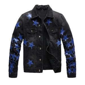 Jeans Vestes Manteaux Jean Européen Manteau Hombre Star Hommes Broderie Patchwork Déchiré Pour Tendance Marque Moto Tops