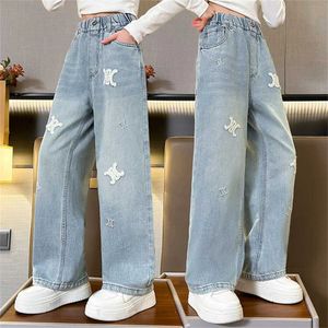 Jeans jeans 2801 jeunes de mode de mode filles jeans jeans jeans enfants pantalon décontracté filles pantalon de jambe large wx5.27