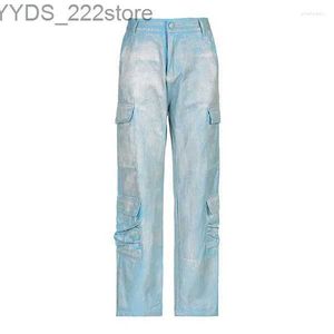 Jeans Jeans recubiertos Gloy Deign High Waited Tyle TraighT Tube Plicing Múltiples bolsillos Industria pesada Tendencia Fahionable Denim 240304