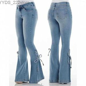 Jeans Jeans évasés taille haute Denim Vintage Stretch Streetwear à lacets pantalon cloche pantalon élastique 240304