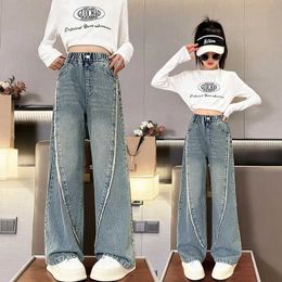Jeans Jeans Korea Kids Girls Fashion Fashion Fashion Leg Wide Jeans Pantalones Pantalones de ropa adolescente Nocantes de mezclilla 7-12 años WX5.27