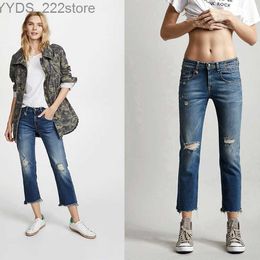 Jeans Jeans Nieuw seizoen Yang Mis dezelfde kwaliteit enkele R13 indigo rechte jeans met 8-9 gaten en medium taille 240304