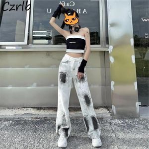 Jeans Jeans Femmes Tie Dye Simple Élégant Jambe Large Allmatch Populaire Vintage Collège Street Wear Style Coréen Lâche Tendance Ins Printemps