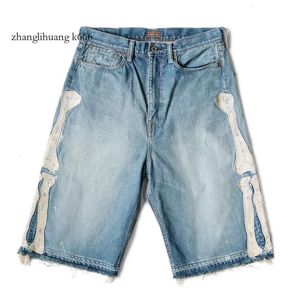 Jeans KAPITAL hommes 2024 Hirata Hohiro pantalon ample décontracté brodé os lavage utilisé bord brut Denim shorts pour hommes et femmes décontracté 230606