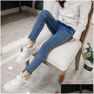 Jeans Kids Baby Girls Leggings Autumn Elastic Skinny Children Pencil Pants voor 4 5 6 7 8 9 10 11 12 13 jaar denim broek Drop Deliv DHFVL