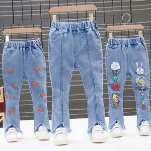 Jeans enfants filles Denim pantalon printemps automne pantalon taille élastique gland ourlet cloche bas Style Long 90 130 230609