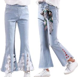 Jeans enfants filles dentelle à volants Flare pour adolescents enfants taille élastique Denim pantalon cloche bas pantalon Leggings6872823