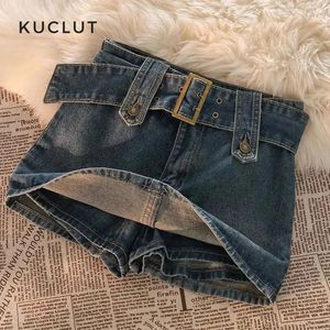 Jeans Koreaanse Y2K Vintage Vrouwen Knop Belted Korte Denim Mini Rokken Esthetische Fee Grunge Hoge Taille Jeans Aline Rok Alt Kleding