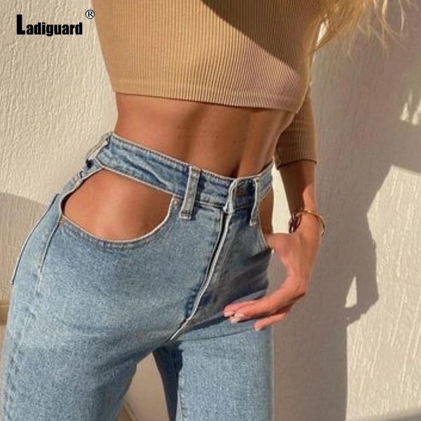 Jeans Ladiguard Sexy Mode Crayon Pantalon Femme Jeans Denim Pantalon Boyfriend Trou Déchiré Pantalon Coupe Haute Skinny Jeans Automne Pantalon