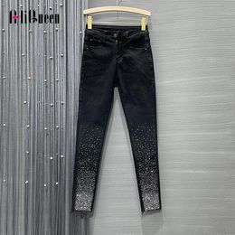 Jeans Lente Herfst Vrouwen Vintage Black Diamonds Jeans de talle alto Vrouw Enkellange Denim Broek Streetwear Mom Jeans Broek 3XL