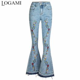 Jeans Logami à broderie florale jean femme femme vintage dames jeans jeans brodé pantalons
