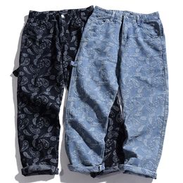 Jeans man rechte broek nieuwe losse denim broek hiphop bandana paisley patroon retro straatstijl mode jean mannen broek 210319