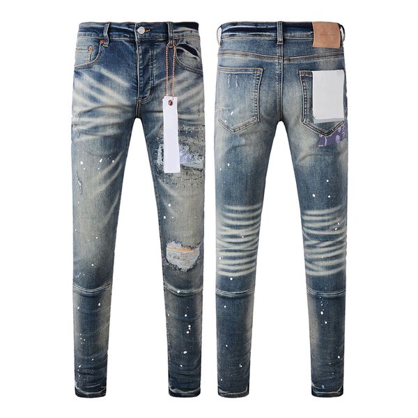 fabricantes de jeans venta de jeans para hombre marcas agujero cerca jeans para hombres Long Skinny Slim Mid Zipper Fly Hole Denim jeans morados para hombre para hombres jeans rasgados de mezclilla para hombre