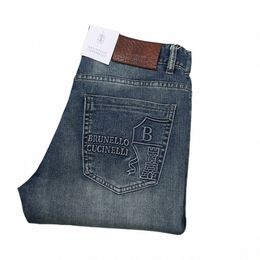 Jeans hommes 2024 automne hiver nouveau élastique fi broderie taille 29-40 pantalon droit LG étiquette en cuir personnalisée britannique Y7LK #