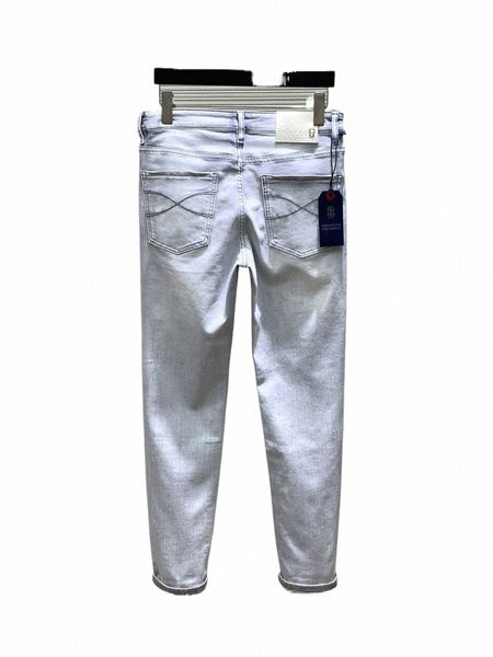 Jeans Hombres 2024 Mié Casual Nuevo Elástico Fi Recto LG Slim Fit Pies Pantalones Etiqueta de cuero personalizada Italiano Li E98U #