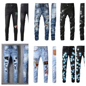 Jeans heren designer jeans dames jeans man zwart blauw jean gebroken gat coole stijl voor jonge jongens Rip Slim Fit Jean Jeans heren lange broek