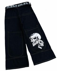 Jeans Hommes Hip Hop Punk Crâne Imprimer Baggy Y2k Taille Basse Jambe Large Denim Pantalon Harajuku Noir Pantalon Décontracté Lâche Goth Streetwear 05Ri #