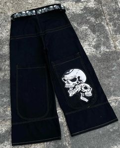 Jeans hommes Hip Hop Punk crâne imprimé Baggy Y2k taille basse jambe large pantalon en jean Harajuku noir pantalons décontractés lâche Goth Streetwear 240122