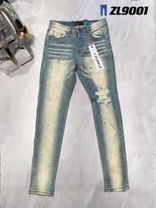 Jeans Heren Paars Dames Broek Ksubi High Street Retro Verfvlek Slanke Voeten Micro-elastisch Hiphop Ritsgat