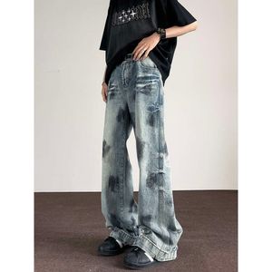 Jeans heren 2024 lente/zomer nieuw Amerikaans modemerk pi shuai stropdas geverfd brede been casual broek n0051-p53