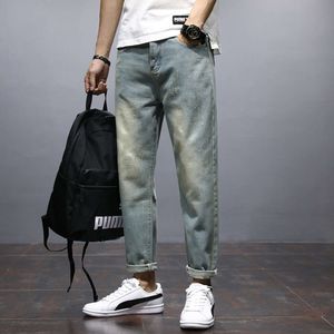 Jeans heren herfst en winter rechte pijpen losse cropped broek, trendy merk met gaten, Koreaanse versie trendy en veelzijdige herenradijsbroek