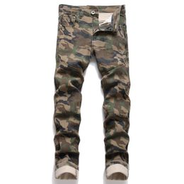 Jeans heren camouflage broek slank fit patchwork heren Jean motorfiets moto biker causale denim broek hiphop hiphop