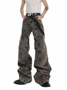 Jeans Vêtements pour hommes Y2K Pantalon évasé plissé Vintage Butt Pocket Fi Pantalon A011 R4yC #