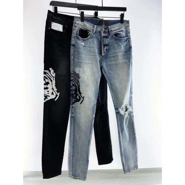 Jeans Hommes Designers Jean Hombre Pantalons Hommes Broderie Patchwork Déchiré Pour Tendance Marque Moto Pantalon Hommes Skinny 643