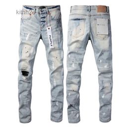 Jeans pour hommes High Street Blue Broken Hole Denim Pantalon en détresse Slim Fit Pantalon délavé k QXWP