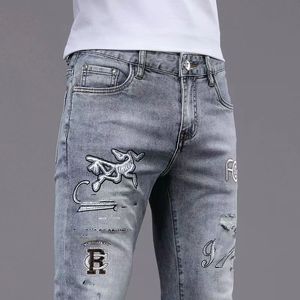 Jeans heren jeans ontwerper heren mooie gekleurde broek high-end kwaliteit slanke fit ontwerp retro straat casual joggingbroek