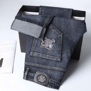 Jeans Heren lente en herfst Vrije tijd Elastisch borduurwerk Modemerk Slim Fit Veelzijdige dikke herenjeans