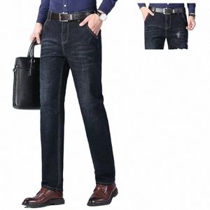 Jeans d'été pour hommes, ultra-mince, en soie glacée, taille haute, ample, tube droit, élastique, pantalon lg, pour hommes d'âge moyen, H42e #