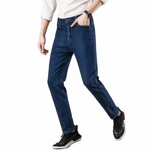 Jeans mannen zomer ultradunne ijs zijde middelbare leeftijd hoge taille losse rechte buis mannen elastische lg broek mannen y044 #
