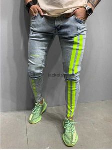 Jeans hommes skinny rayures à rayures à rayures denim trou de jean lavage vintage de travail hip hop pantalon slim jean imprimé jeans européen grand taille vestiment