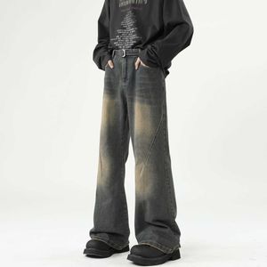 Jeans hommes automne américain High Street Vibe Micro Flare pantalon se sentir Pippy et beau lavé jambe large décontracté