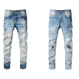 Jeans mens designer européen rock revial jean hommes broderie quilting déchiré pour la marque à la mode vintage jeans droits pantalons skinny en détresse pantalons bleu marine