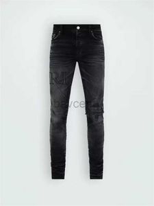 Jeans Hommes Distressed Skinny Jeans Designer Mode Hommes Moto Long Off Coton Slim Pieds High Street Denim Bleu Clair Pâte Tissu Trou 240308