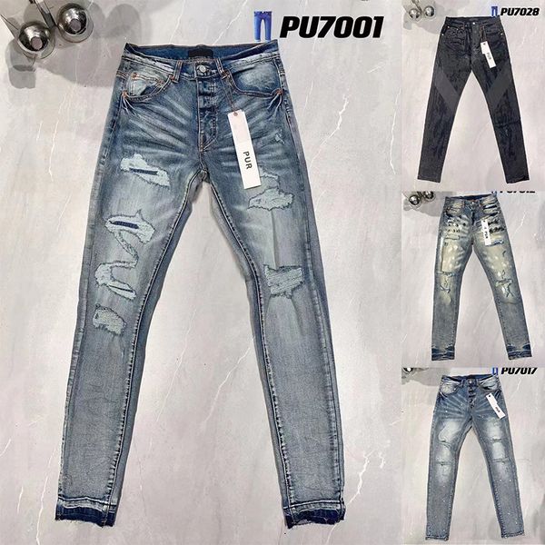 Jeans Púrpuras Moda Para Hombre Biker Rasgados Negros Slim Fit Bikers Denim Para Hombres Moda Pantalones Negros Para Hombre