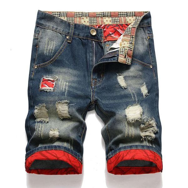 Jeans mens flip short denim short usé patch hole vintage jeune design mode ruine plus taille pantalon d'été 240308