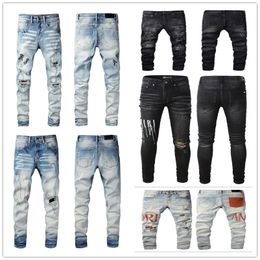 Jeans para hombre hip-hop marca de moda de calle jeans retro rasgado costura doblada diseñador de hombres motocicleta montar pantalones delgados tamaño 28 ~ 40