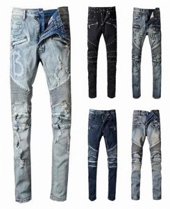 Jeans Mens Lettre en jean en détresse Skinny Ripped Biker Slim Fit Motorcycle Bikers Denim For Man Fashion Mans Pantalon noir pour 2627521