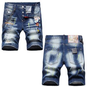 Jeans Hombre Rodilla jeans cortos agujeros rectos jeans ajustados Club nocturno azul Algodón verano Hombres Todos los días Pantalones rasgados Ocio Una variedad de estilos Tamaño europeo9H60