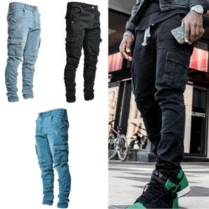 Jeans heren mannen mannelijke broek skinny jeans casual katoenen denim broek multi -pocket lading man mannen mode potlood zakken voor herenkleding