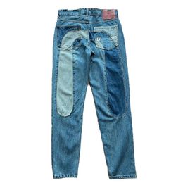 Pantalones para hombres jeans bordado de jeans mapeadas mapeadas tubo recto pantalones de pierna ancha