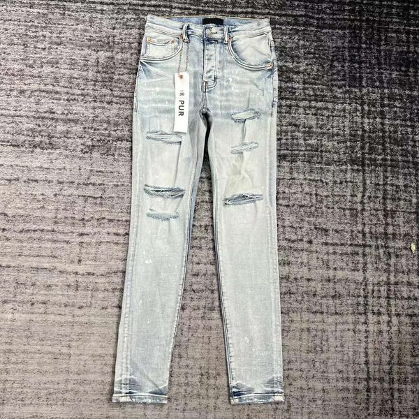 Jeans Para Hombre Pantalones Púrpuras Rasgados Rectos Regulares Lágrimas De Mezclilla Sueltas Lavadas Chg23071919