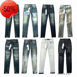 Jeans Heren Paars Dames Gestapelde lange broek Ksubi Ripped High Street Jeans Retro Paint Spot Patch Hole Denim Street chic Zachte voeten Micro-elastisch 4585